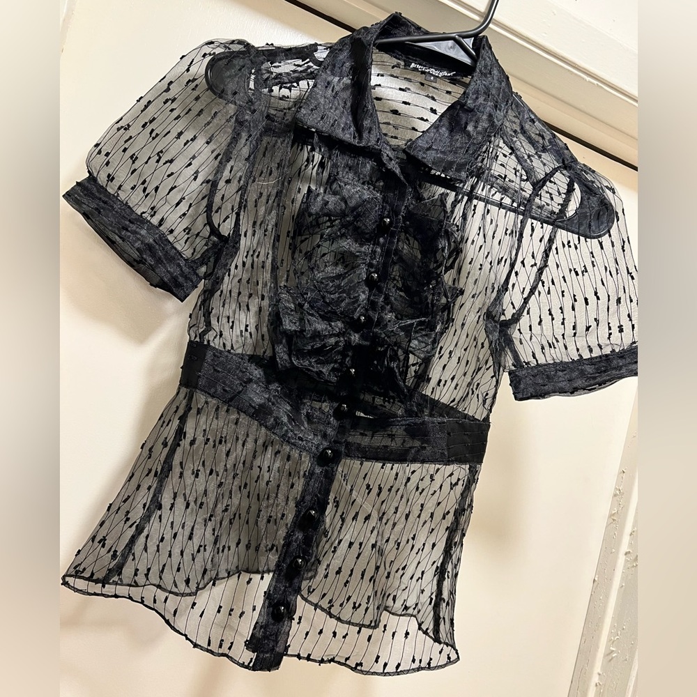 🚫SOLD🚫 Vintage Betsey Johnson New York Sheer Button Up Collared - Picture 2 of 4
